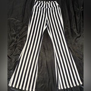 Black and White Vertical Striped Flare Pants